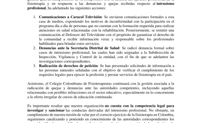 Comunicado: 📢 ¡El Colegio Colombiano de Fisioterapeutas (COLFI) defiende el ejercicio profesional! 💪